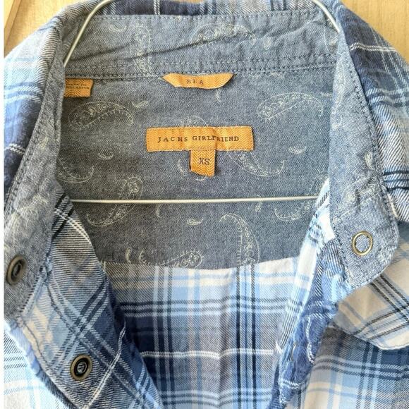 Jachs Girlfriend Bea Blue Plaid Snap Button Up Long Sleeve Shirt Women’s XS - Picture 8 of 9
